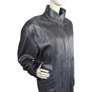 Vintage Boutique Of Leathers Navy Leather Jacket | Snakeskin Embossed |Size L/XL